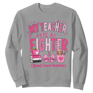 Pink Ribbon Teacher Support Sweatshirt She Is A Fighter Breast Cancer Awareness