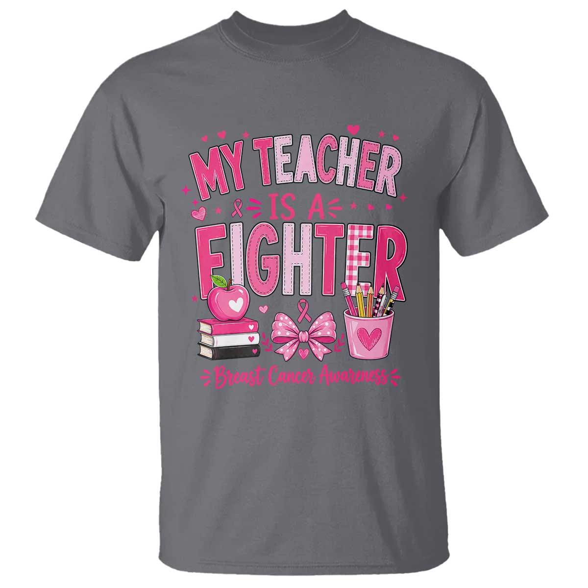 Pink Ribbon Teacher Support T Shirt She Is A Fighter Breast Cancer Awareness