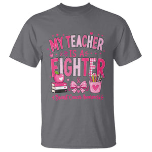 Pink Ribbon Teacher Support T Shirt She Is A Fighter Breast Cancer Awareness