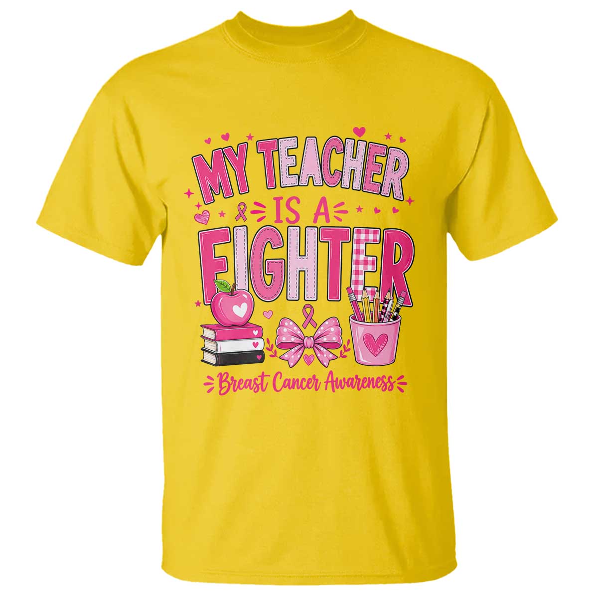 Pink Ribbon Teacher Support T Shirt She Is A Fighter Breast Cancer Awareness