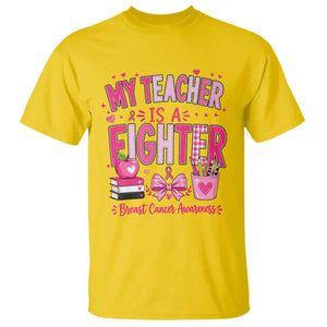 Pink Ribbon Teacher Support T Shirt She Is A Fighter Breast Cancer Awareness