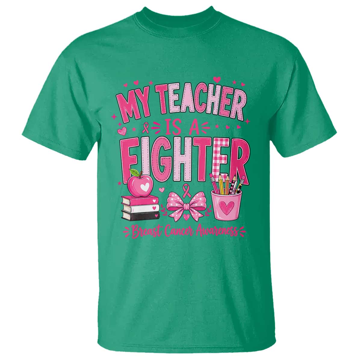 Pink Ribbon Teacher Support T Shirt She Is A Fighter Breast Cancer Awareness