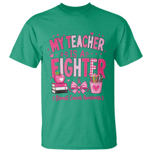 Pink Ribbon Teacher Support T Shirt She Is A Fighter Breast Cancer Awareness