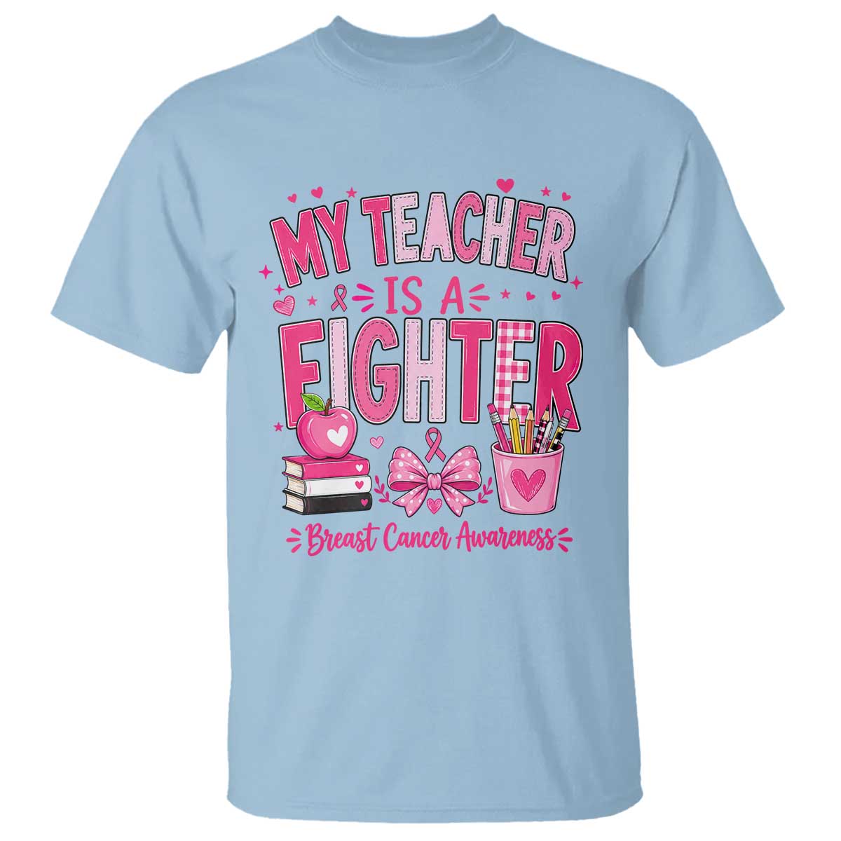 Pink Ribbon Teacher Support T Shirt She Is A Fighter Breast Cancer Awareness