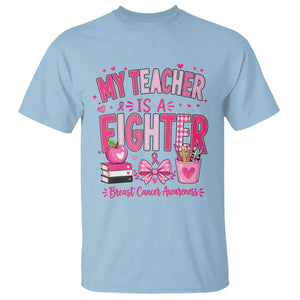 Pink Ribbon Teacher Support T Shirt She Is A Fighter Breast Cancer Awareness
