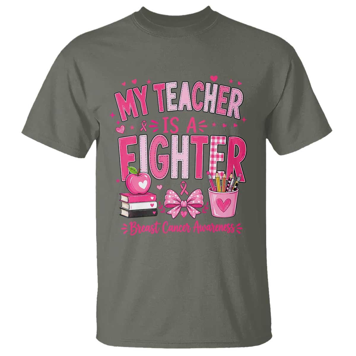 Pink Ribbon Teacher Support T Shirt She Is A Fighter Breast Cancer Awareness