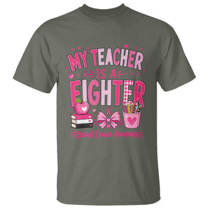 Pink Ribbon Teacher Support T Shirt She Is A Fighter Breast Cancer Awareness