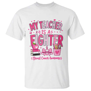 Pink Ribbon Teacher Support T Shirt She Is A Fighter Breast Cancer Awareness