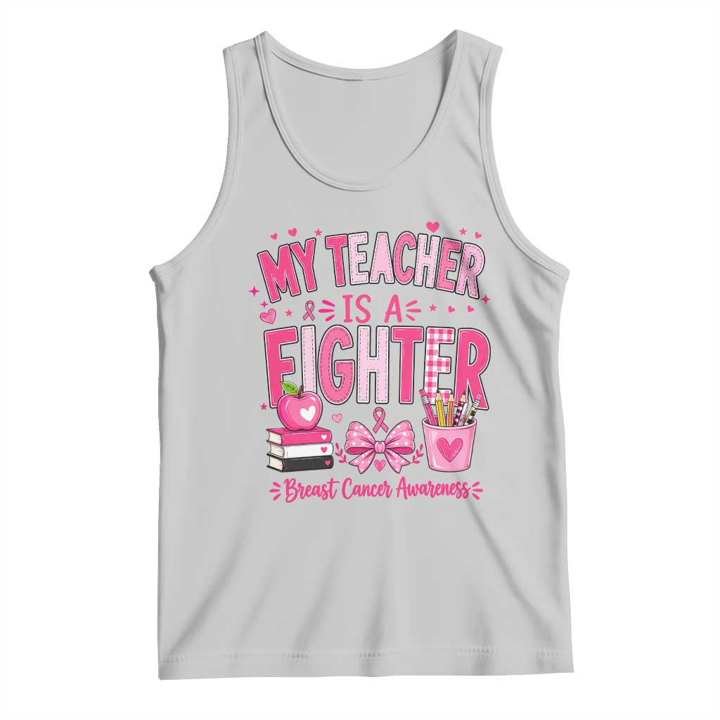 Pink Ribbon Teacher Support Tank Top She Is A Fighter Breast Cancer Awareness