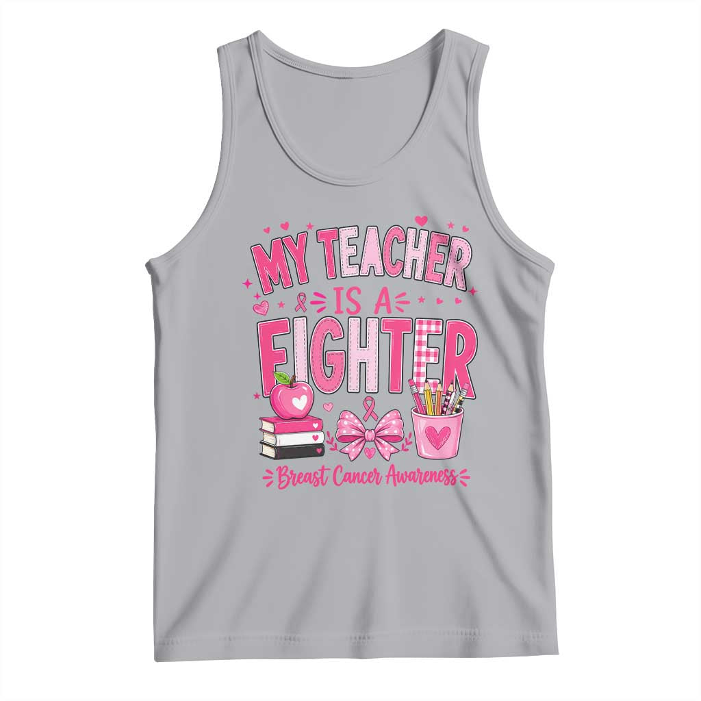 Pink Ribbon Teacher Support Tank Top She Is A Fighter Breast Cancer Awareness