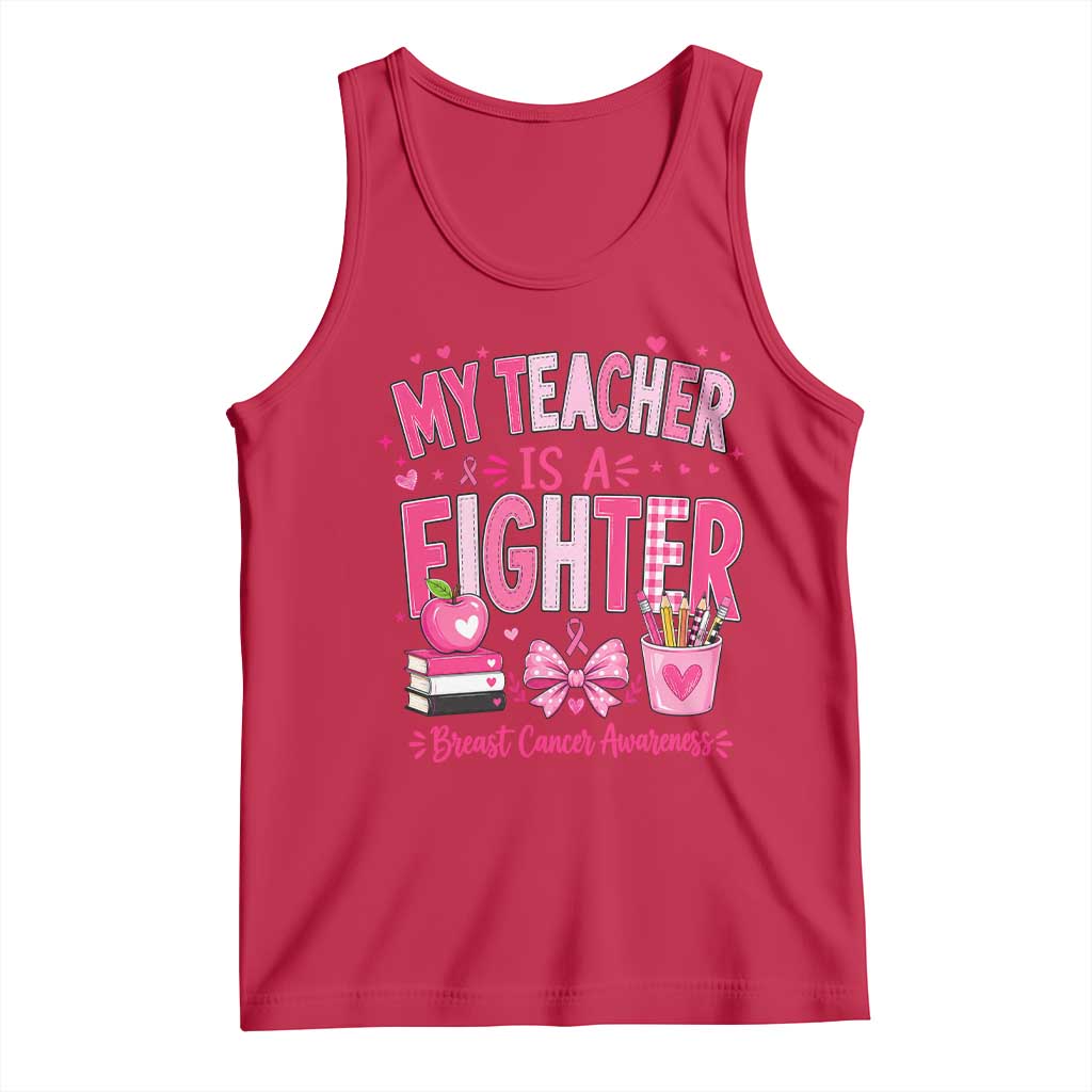 Pink Ribbon Teacher Support Tank Top She Is A Fighter Breast Cancer Awareness