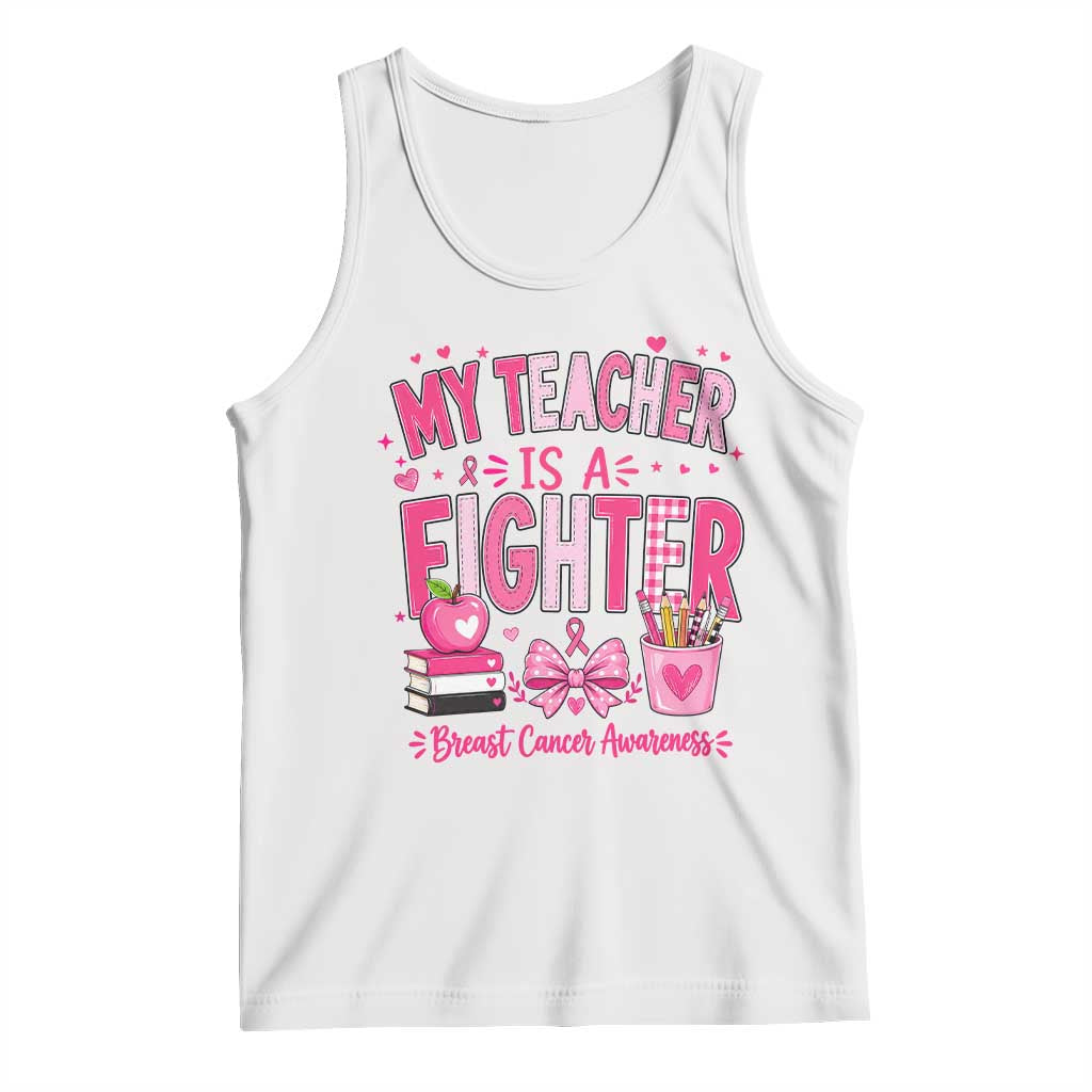 Pink Ribbon Teacher Support Tank Top She Is A Fighter Breast Cancer Awareness