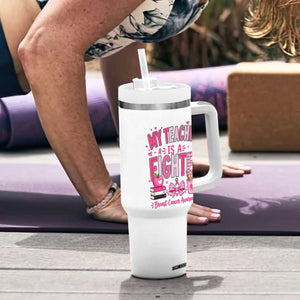 Pink Ribbon Teacher Support Tumbler With Handle She Is A Fighter Breast Cancer Awareness