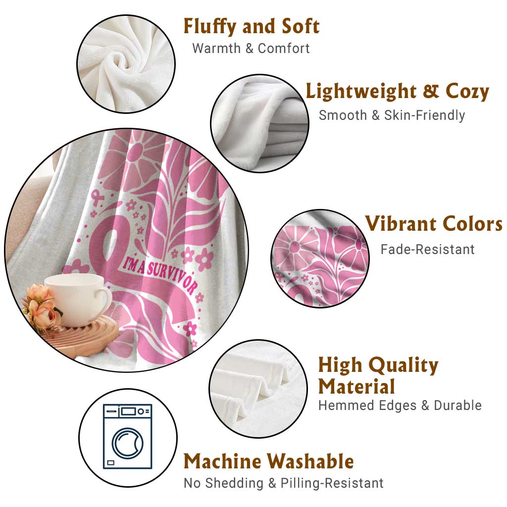 Boho Floral Breast Cancer Survivor Throw Blanket Pink Ribbon Strength Awareness