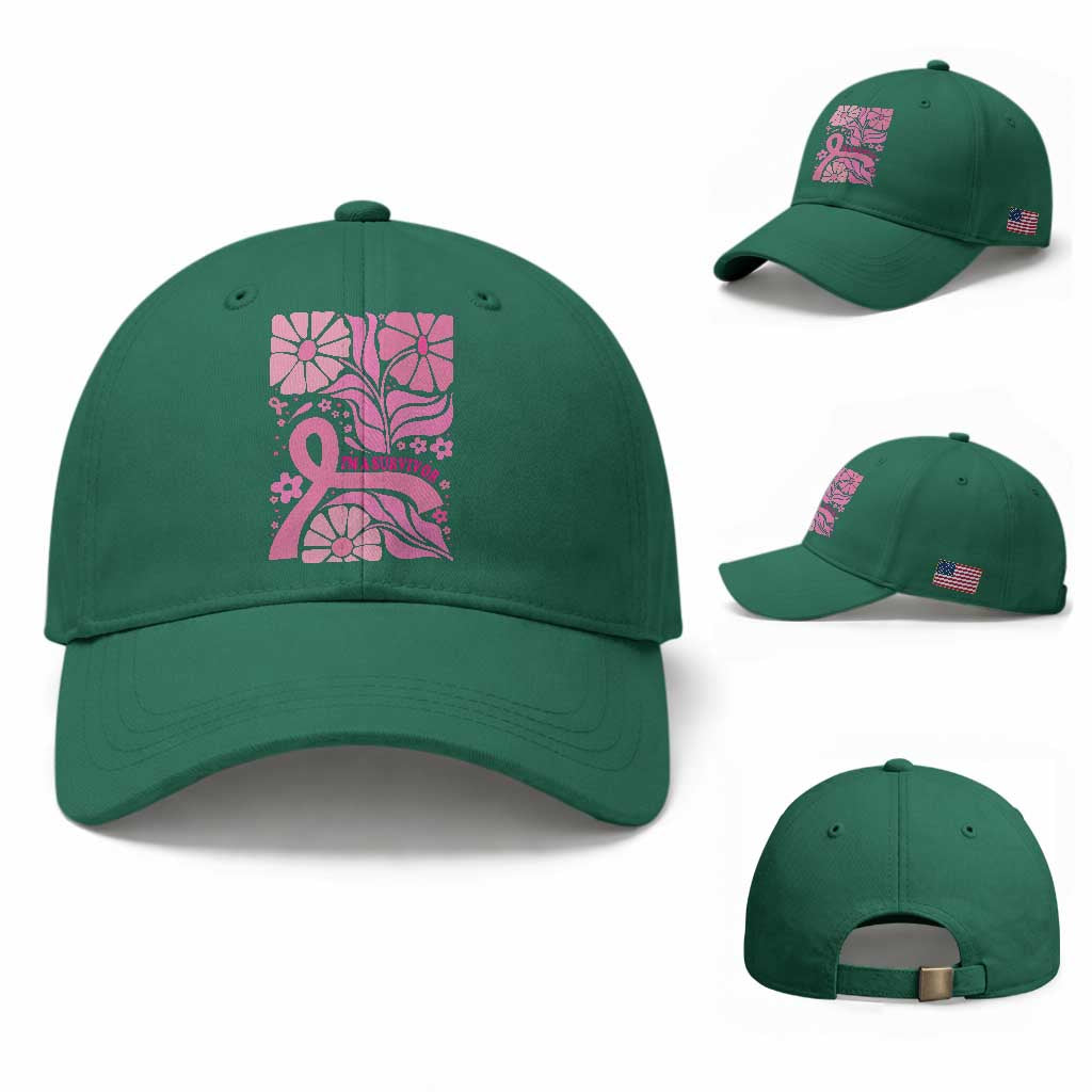 Boho Floral Breast Cancer Survivor Baseball Cap Pink Ribbon Strength Awareness