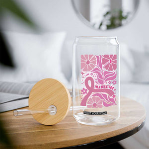 Boho Floral Breast Cancer Survivor Glass Can Pink Ribbon Strength Awareness