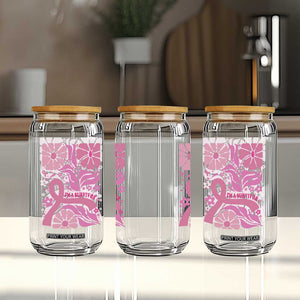 Boho Floral Breast Cancer Survivor Glass Can Pink Ribbon Strength Awareness