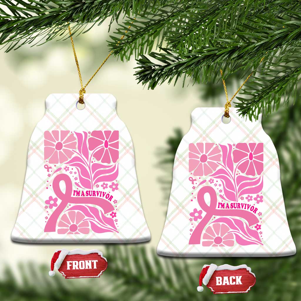 Boho Floral Breast Cancer Survivor Ceramic Ornament Pink Ribbon Strength Awareness