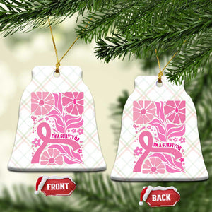 Boho Floral Breast Cancer Survivor Ceramic Ornament Pink Ribbon Strength Awareness
