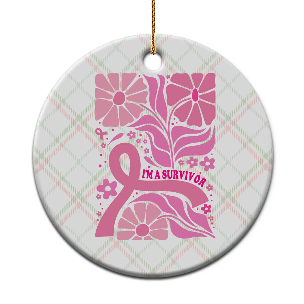 Boho Floral Breast Cancer Survivor Ceramic Ornament Pink Ribbon Strength Awareness