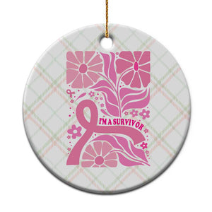 Boho Floral Breast Cancer Survivor Ceramic Ornament Pink Ribbon Strength Awareness