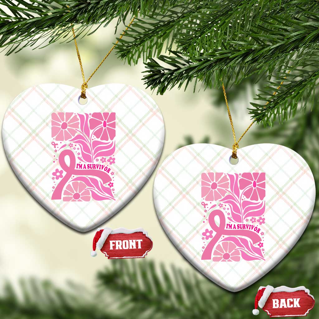 Boho Floral Breast Cancer Survivor Ceramic Ornament Pink Ribbon Strength Awareness