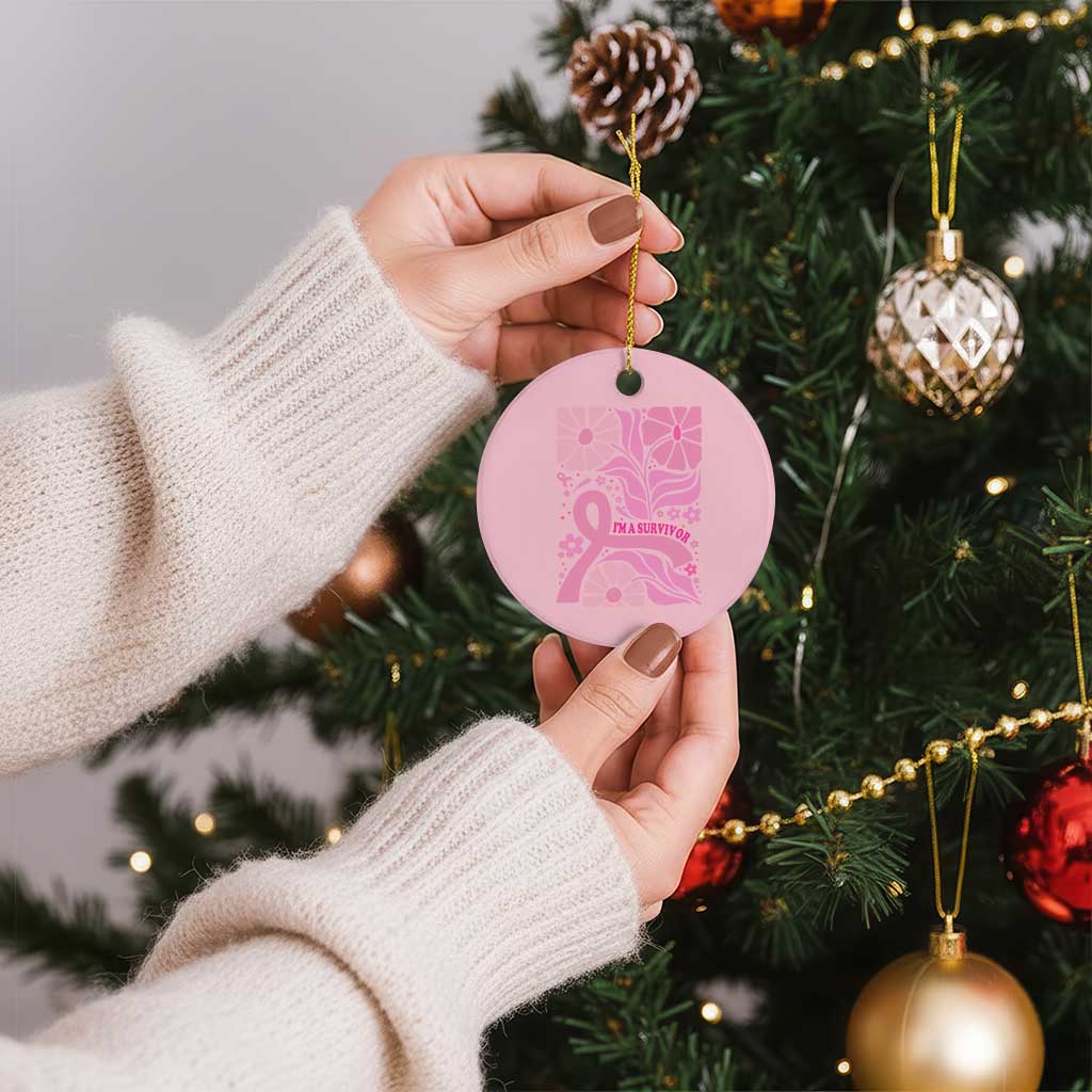 Boho Floral Breast Cancer Survivor Ceramic Ornament Pink Ribbon Strength Awareness