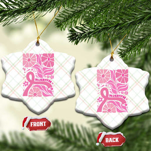 Boho Floral Breast Cancer Survivor Ceramic Ornament Pink Ribbon Strength Awareness