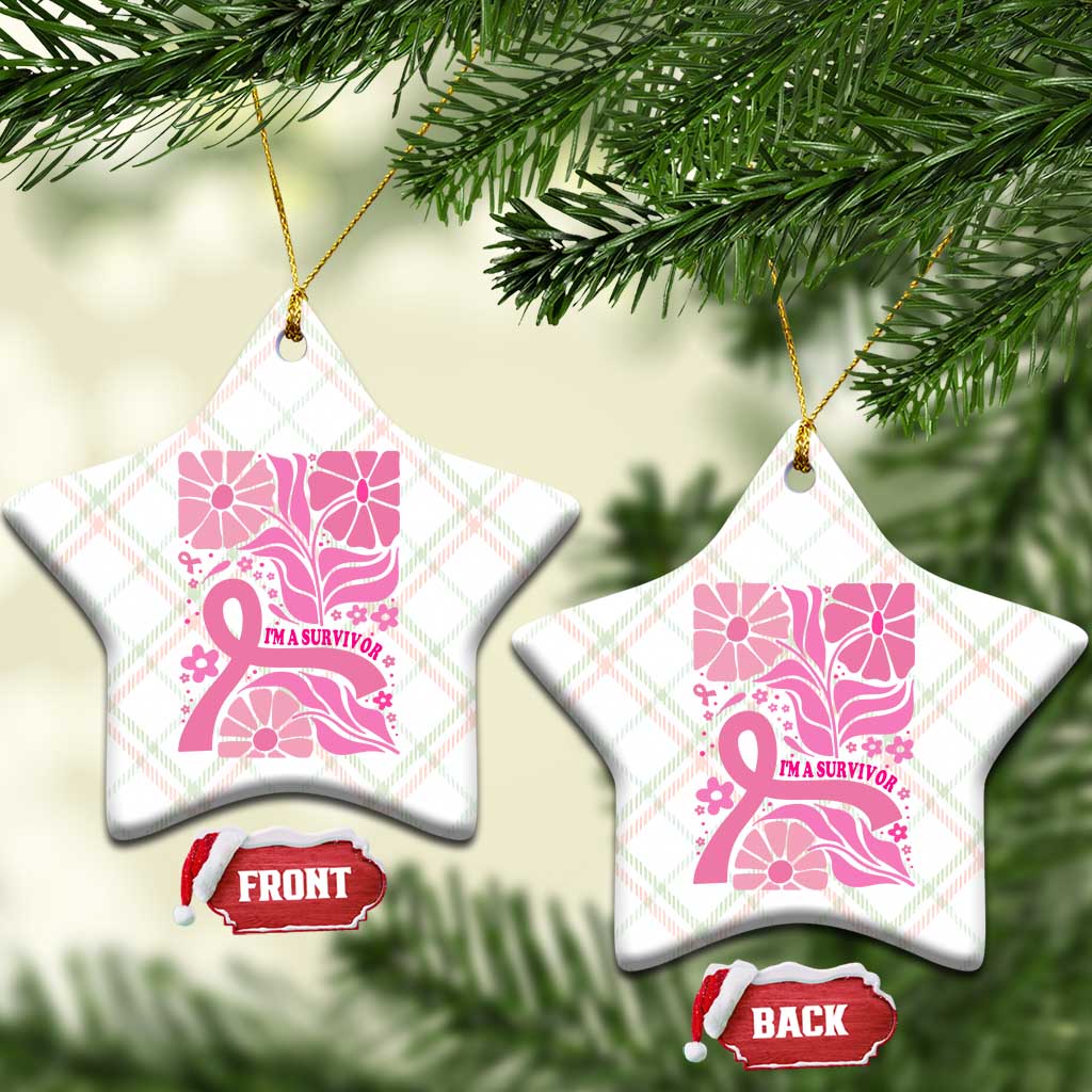 Boho Floral Breast Cancer Survivor Ceramic Ornament Pink Ribbon Strength Awareness