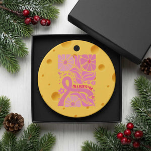 Boho Floral Breast Cancer Survivor Ceramic Ornament Pink Ribbon Strength Awareness