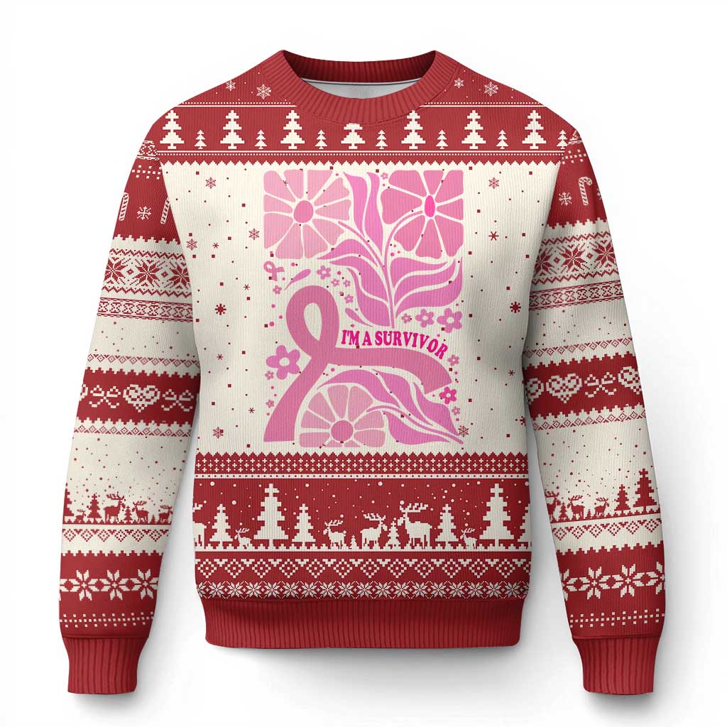 Boho Floral Breast Cancer Survivor Ugly Christmas Sweater Pink Ribbon Strength Awareness
