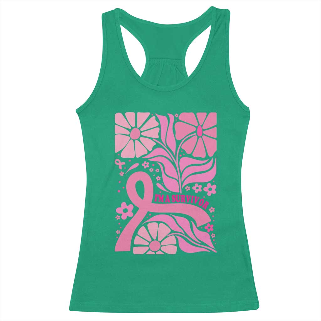 Boho Floral Breast Cancer Survivor Racerback Tank Top Pink Ribbon Strength Awareness