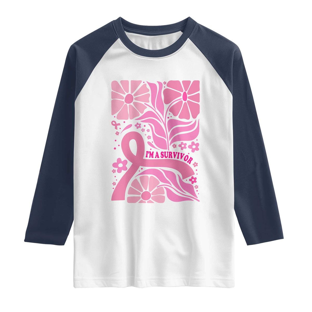 Boho Floral Breast Cancer Survivor Raglan Shirt Pink Ribbon Strength Awareness