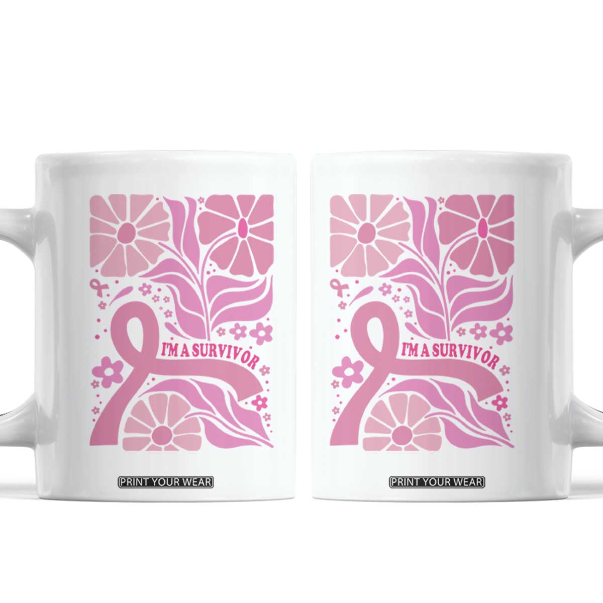 Boho Floral Breast Cancer Survivor Coffee Mug Pink Ribbon Strength Awareness