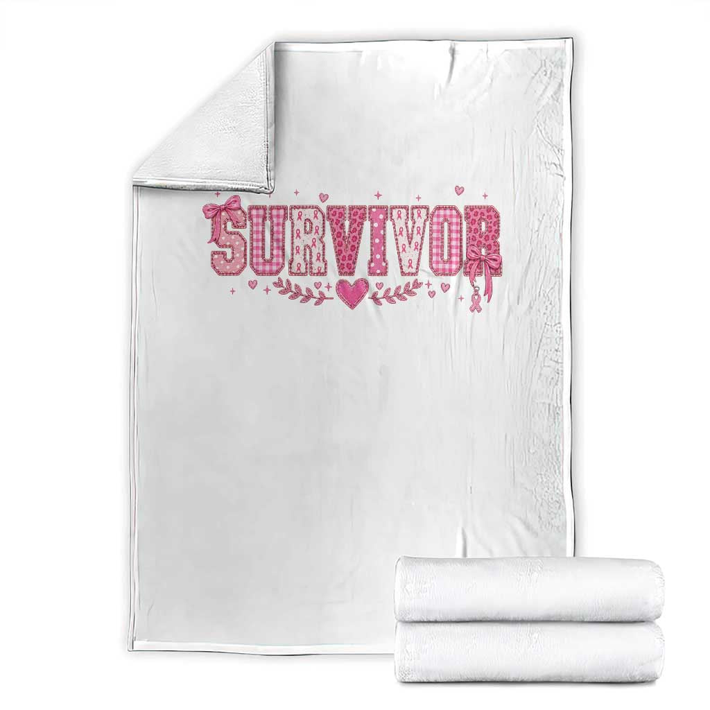 Breast Cancer Survivor Pride Throw Blanket Pink Coquette Bow Ribbon Strength