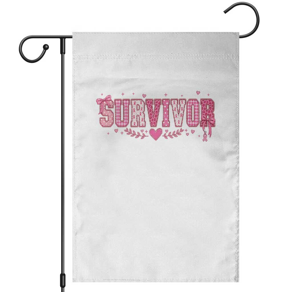 Breast Cancer Survivor Pride Garden Flag Pink Coquette Bow Ribbon Strength