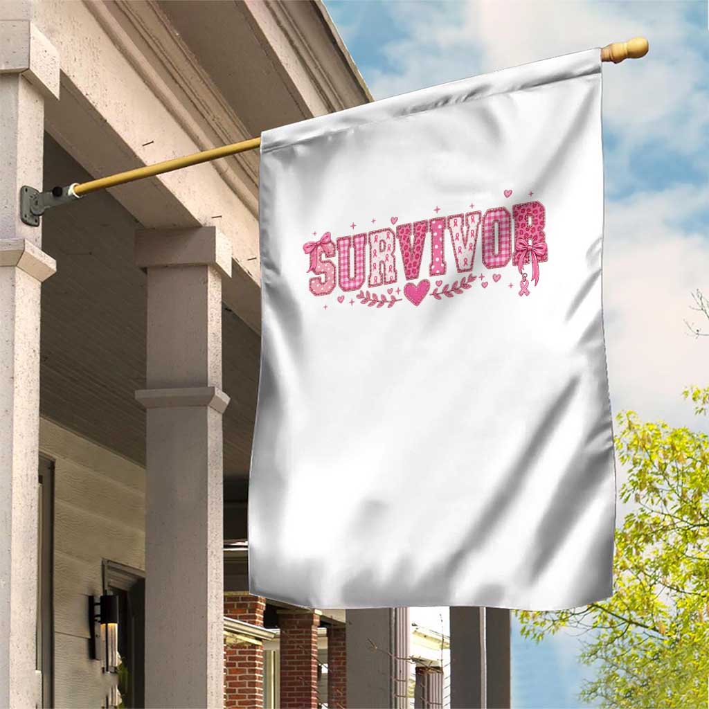 Breast Cancer Survivor Pride Garden Flag Pink Coquette Bow Ribbon Strength
