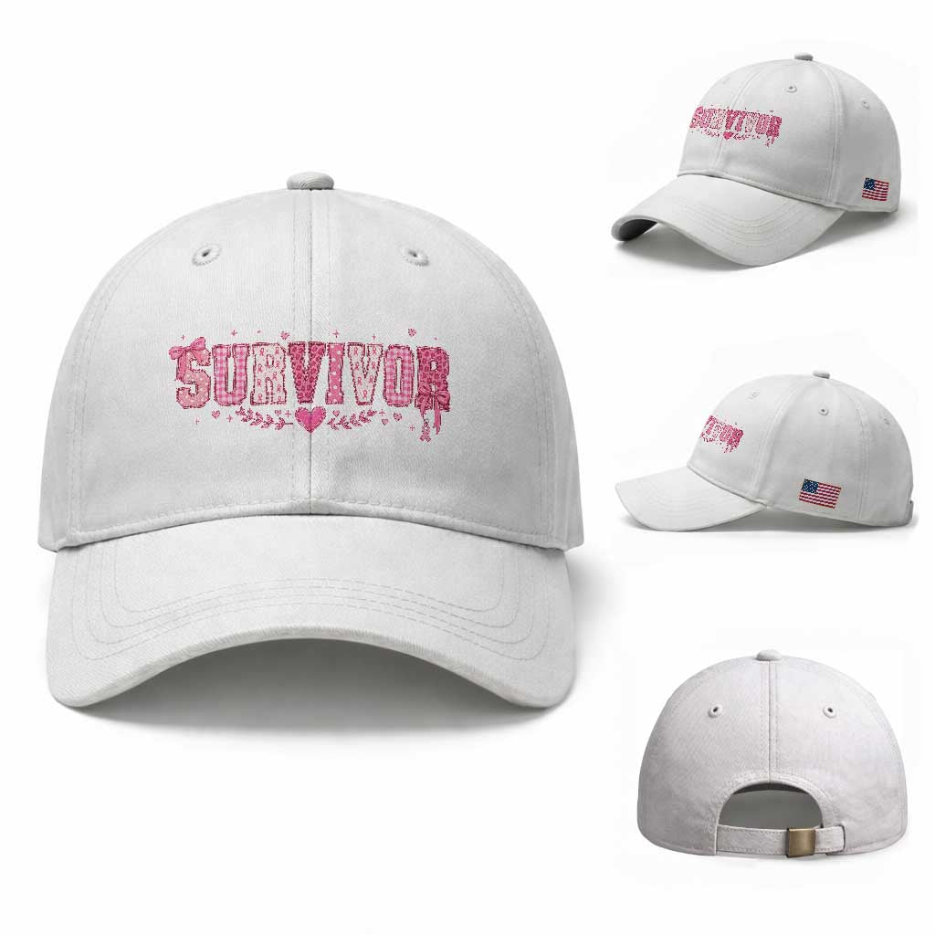 Breast Cancer Survivor Pride Baseball Cap Pink Coquette Bow Ribbon Strength