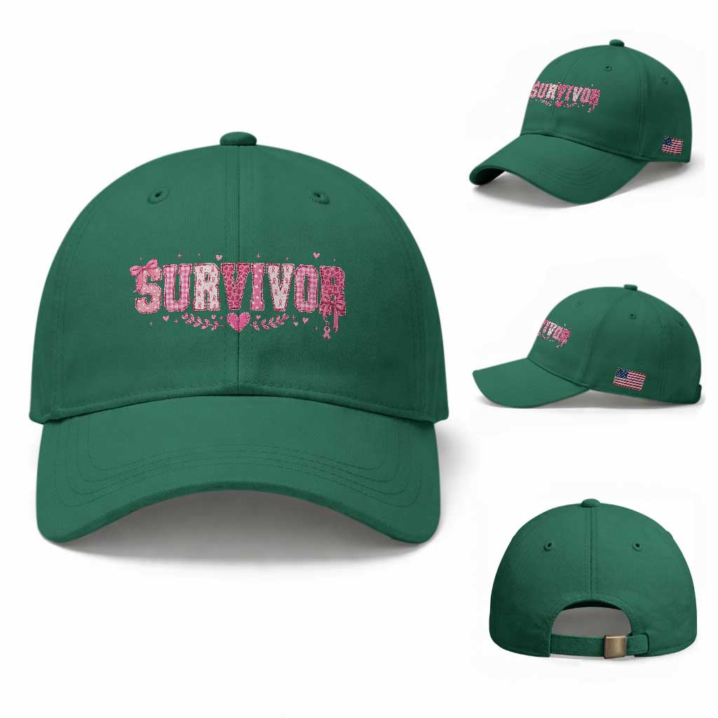 Breast Cancer Survivor Pride Baseball Cap Pink Coquette Bow Ribbon Strength