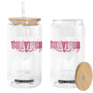 Breast Cancer Survivor Pride Glass Can Pink Coquette Bow Ribbon Strength