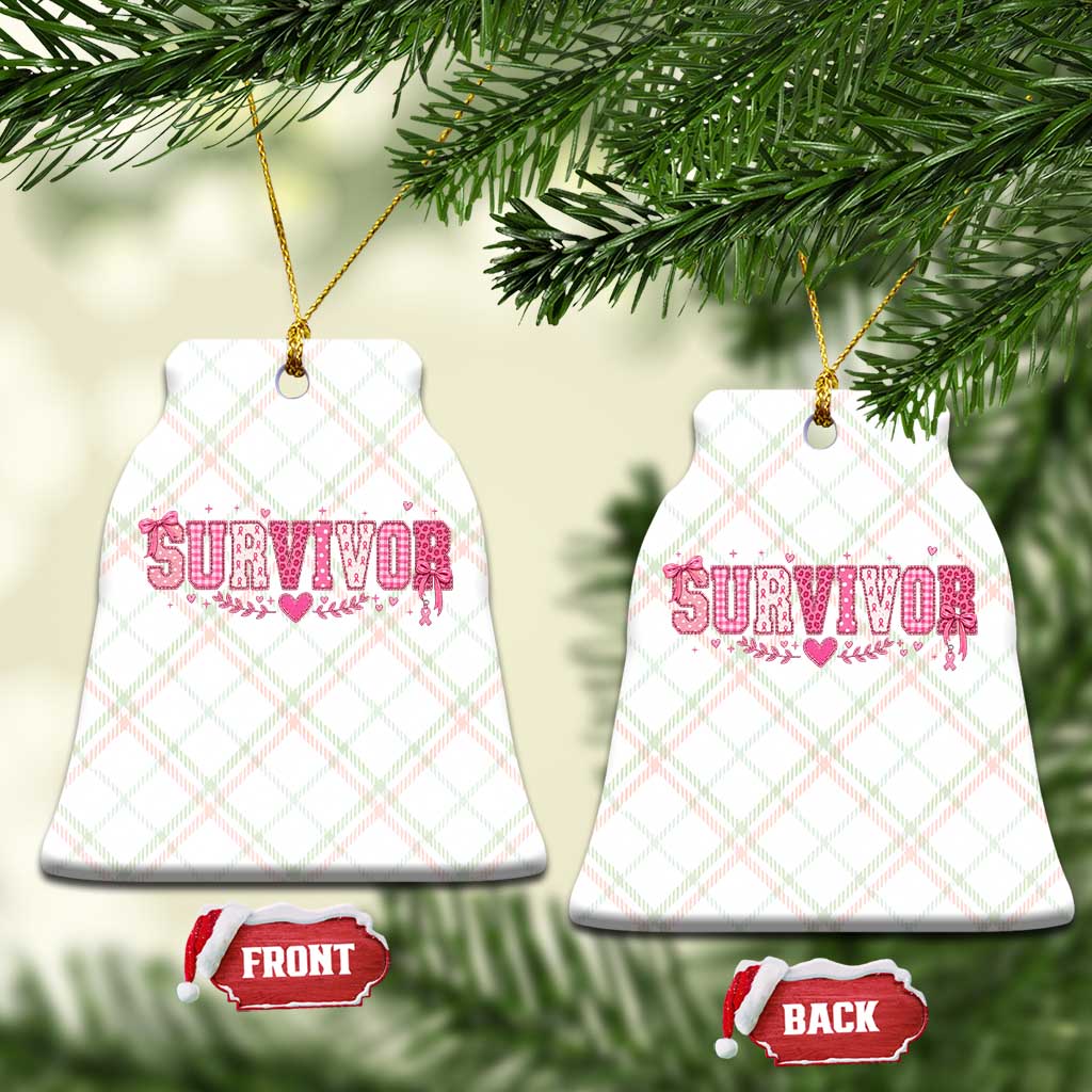 Breast Cancer Survivor Pride Ceramic Ornament Pink Coquette Bow Ribbon Strength