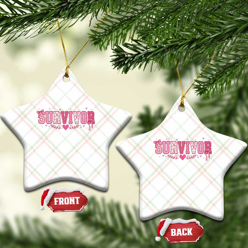 Breast Cancer Survivor Pride Ceramic Ornament Pink Coquette Bow Ribbon Strength