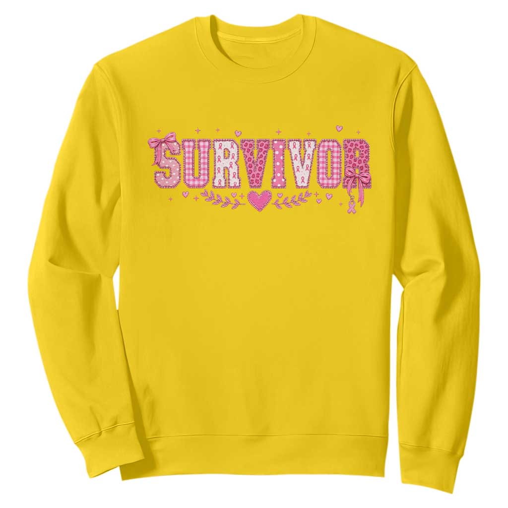 Breast Cancer Survivor Pride Sweatshirt Pink Coquette Bow Ribbon Strength