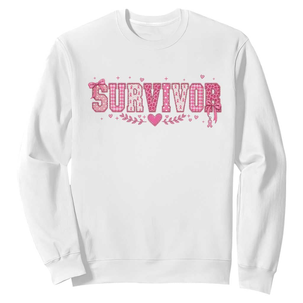 Breast Cancer Survivor Pride Sweatshirt Pink Coquette Bow Ribbon Strength