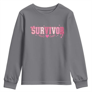 Breast Cancer Survivor Pride Youth Sweatshirt Pink Coquette Bow Ribbon Strength