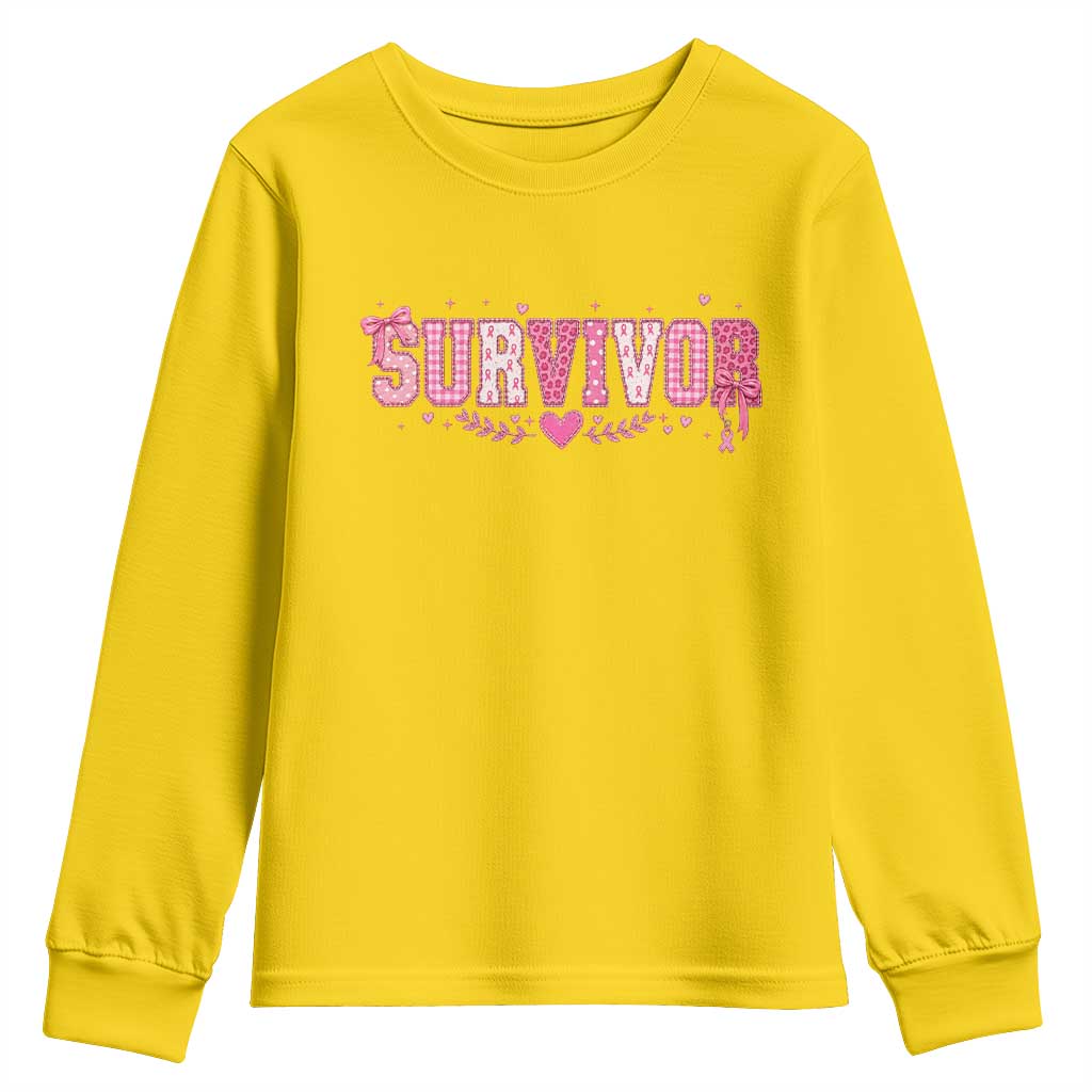 Breast Cancer Survivor Pride Youth Sweatshirt Pink Coquette Bow Ribbon Strength