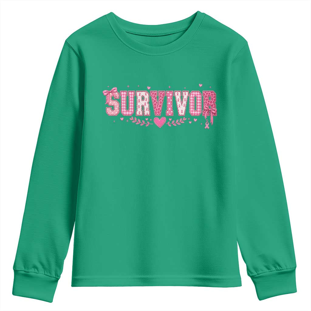 Breast Cancer Survivor Pride Youth Sweatshirt Pink Coquette Bow Ribbon Strength