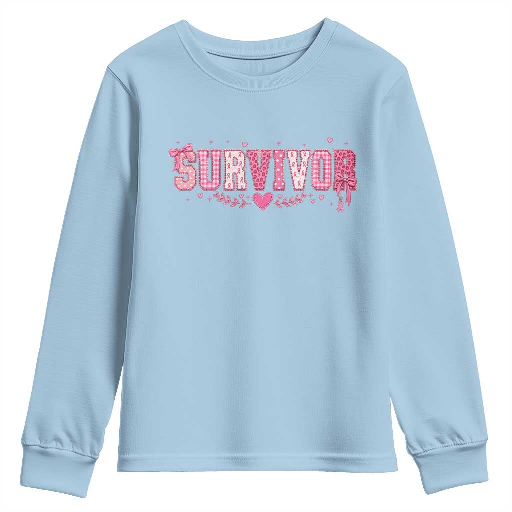 Breast Cancer Survivor Pride Youth Sweatshirt Pink Coquette Bow Ribbon Strength