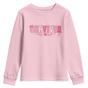 Breast Cancer Survivor Pride Youth Sweatshirt Pink Coquette Bow Ribbon Strength
