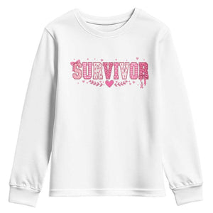 Breast Cancer Survivor Pride Youth Sweatshirt Pink Coquette Bow Ribbon Strength